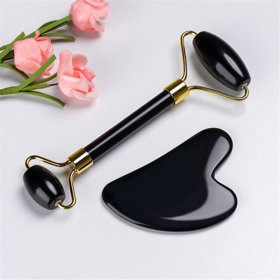 Obsidiaan-Gezicht-Roller-Anti-Cellulite-Facial-Massage-Gua-Sha-Natuursteen-Jade-Roller-Afslanken-beauty roller - jade roller - gua sha roller