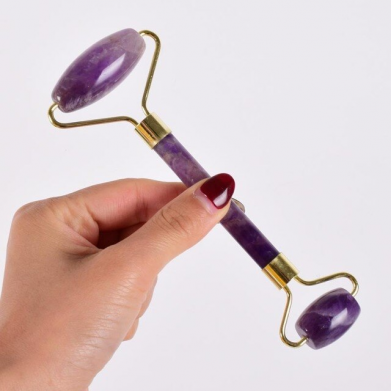 Amethist-Gezicht-Scrapper-Gua-Sha-Tool-Set-Gezicht-Hals-Huidverstrakking-Steen-Jade-Roller-Afslanken-Gua Sha roller amethist - gezichtsroller