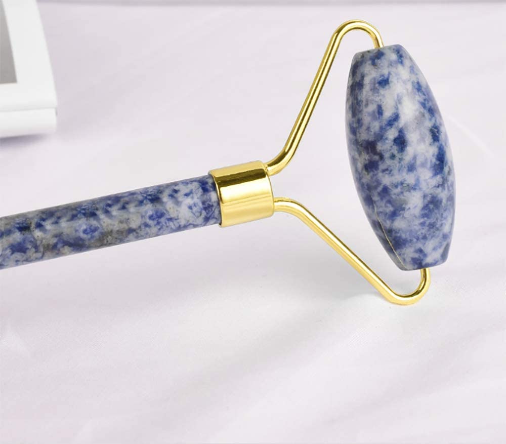 Sodaliet Blue Dot Steen Facial Massager Roller Blauw Punt Jade Druk Roller Gouache Voor Gezicht