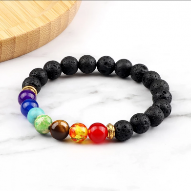 Natuursteen-Tiger-Eye-7-Chakra-Armbanden-Bangles-Yoga-Balance-Kralen-Boeddha-Gebed-Elastiek