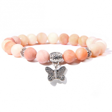 Roze aventurijn vlinderbedel vlinder armband Handgemaakte-Natuursteen-Lotus-Ohm-Boeddha-Kralen-Armband-Roze-Zebra-Steen-Lotus-Charm-Armband