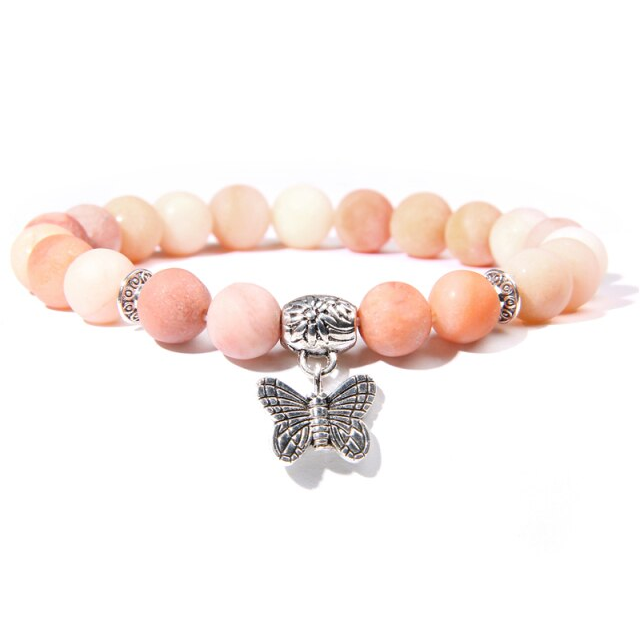 Roze aventurijn vlinderbedel vlinder armband Handgemaakte-Natuursteen-Lotus-Ohm-Boeddha-Kralen-Armband-Roze-Zebra-Steen-Lotus-Charm-Armband