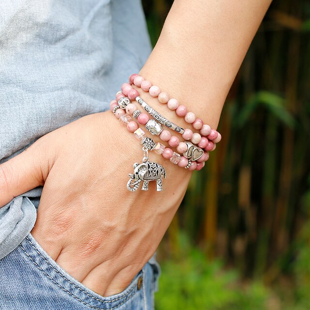 6mm-Natuurlijke-Rhodochrosiet-Kralen-Armband-Vrouwen-Mala-Olifant